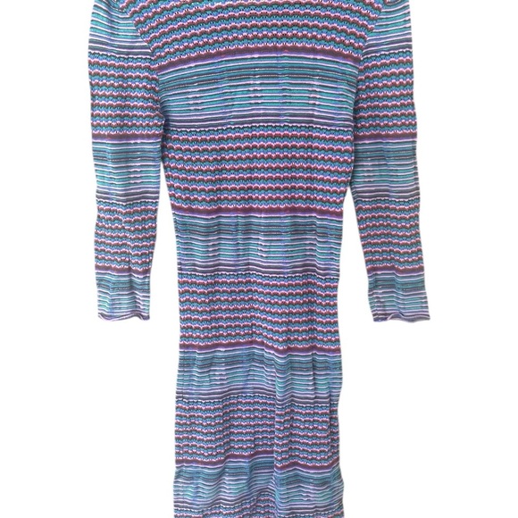 Free People Knit Bodycon Dress Semi Sheer Stripe Purple Blue 70s Retro Size S - Picture 3 of 5